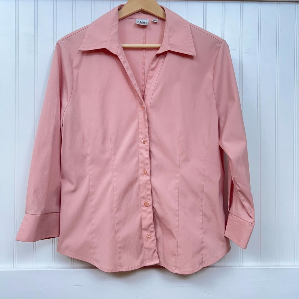 Cleo Shirt Pink Barbiecore Balletcore Button Up 3/4 Sleeve Office Work Wmns M